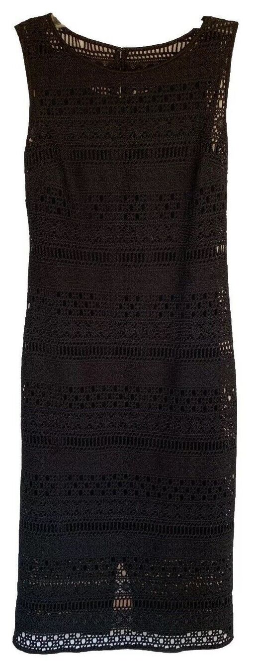 ELLEN TRACY Slimming Black Crochet Dress Sz 4 Whimsigoth Romantic Night Out EUC
